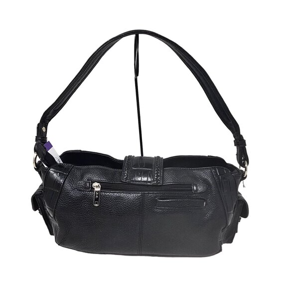 M.C. Marc Chantal Leather Purse Black Handbag Croco Gator Shoulder Strap - Picture 2 of 11